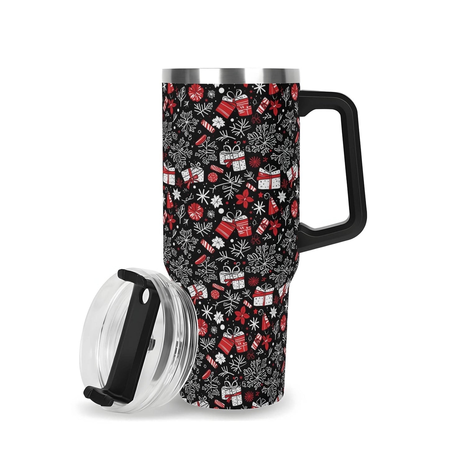 Christmas Gift 40oz Stainless Steel Tumbler Gift With Black Handle and Straw - DeRose Seasonal