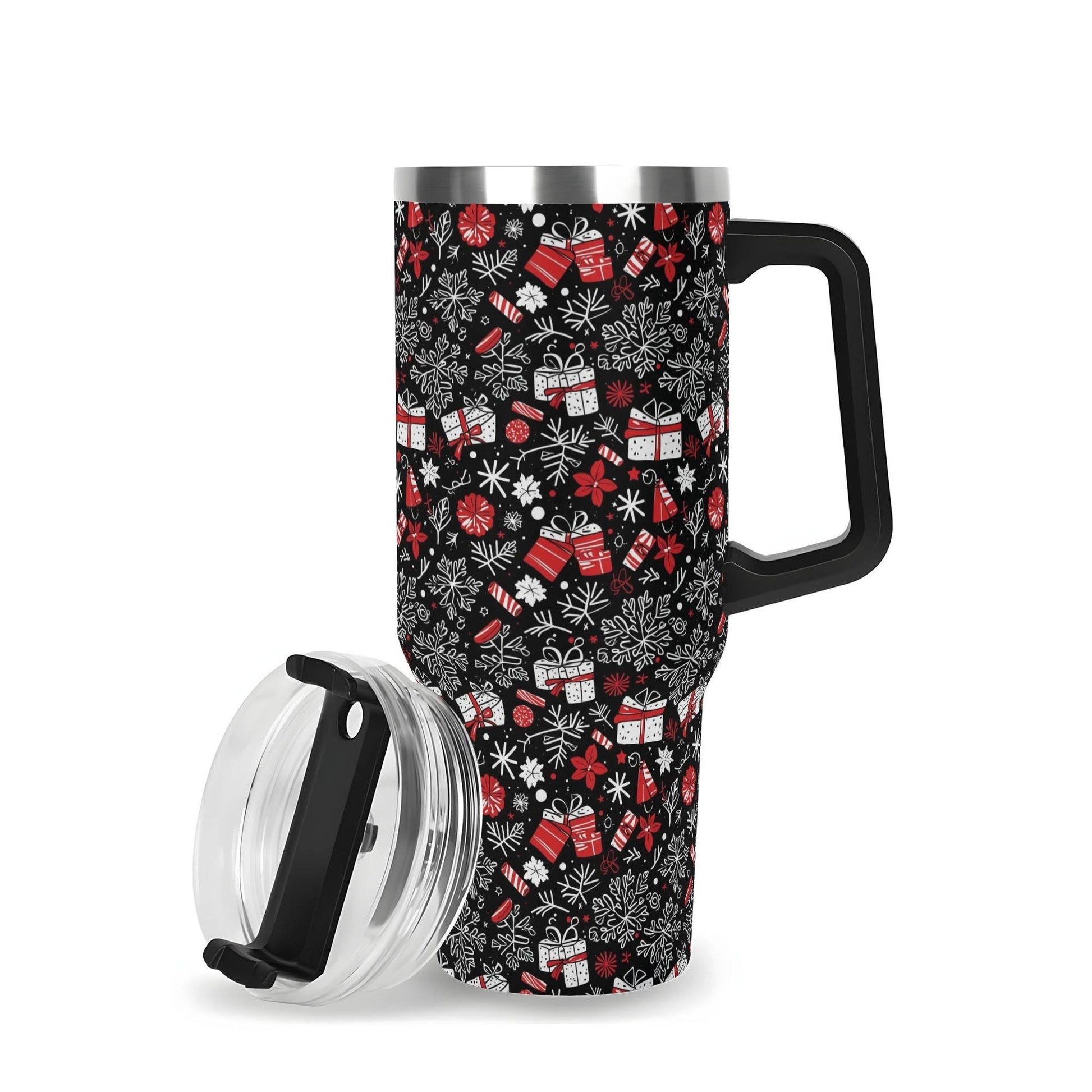 Christmas Gift 40oz Stainless Steel Tumbler Gift With Black Handle and Straw - DeRose Seasonal