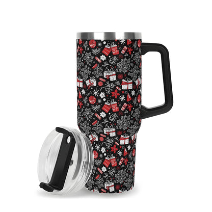 Christmas Gift 40oz Stainless Steel Tumbler Gift With Black Handle and Straw - DeRose Seasonal