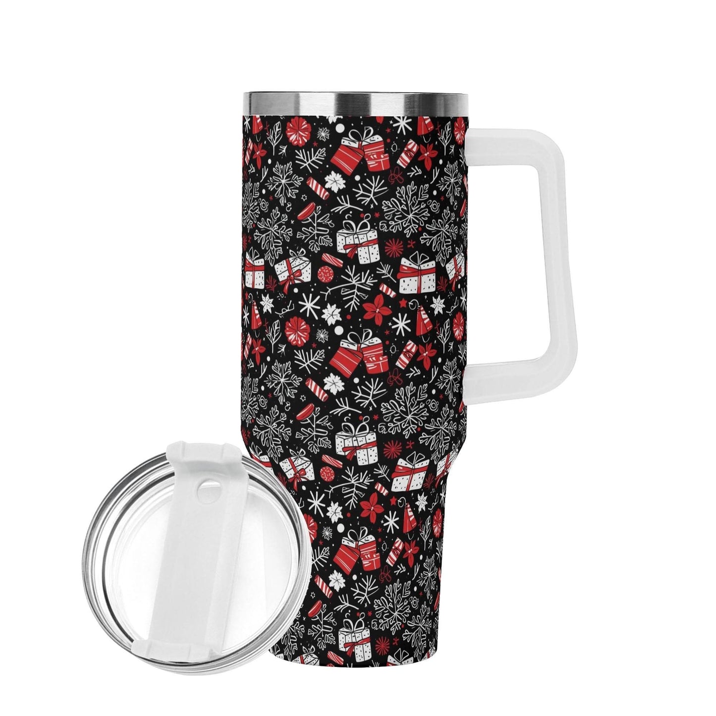 Christmas Gift 40oz Stainless Steel Tumbler Gift With White Handle and Straw - DeRose Seasonal