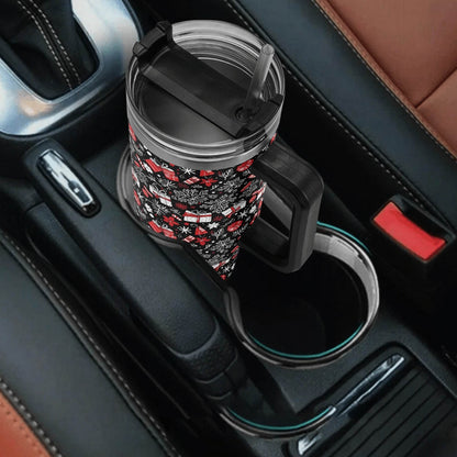 Christmas Gift 40oz Stainless Steel Tumbler Gift With Black Handle and Straw - DeRose Seasonal