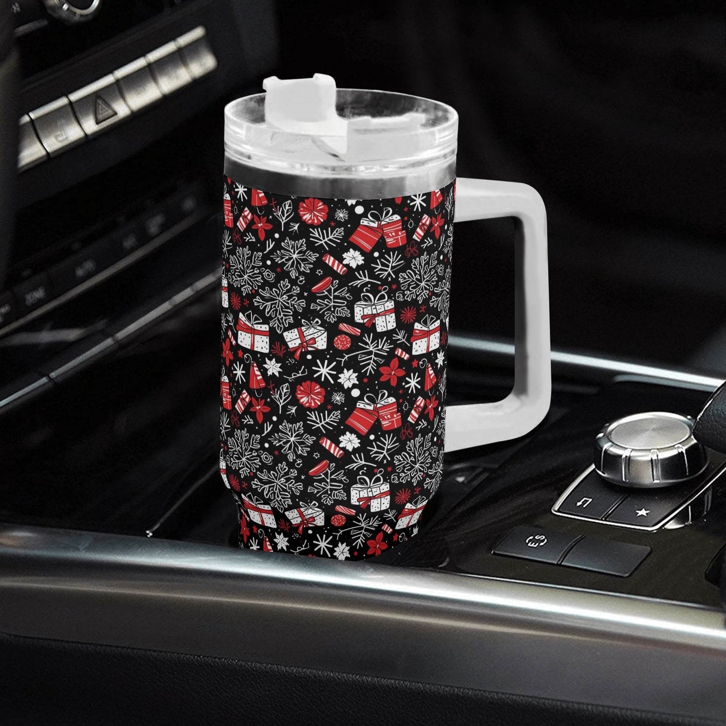Christmas Gift 40oz Stainless Steel Tumbler Gift With White Handle and Straw - DeRose Seasonal