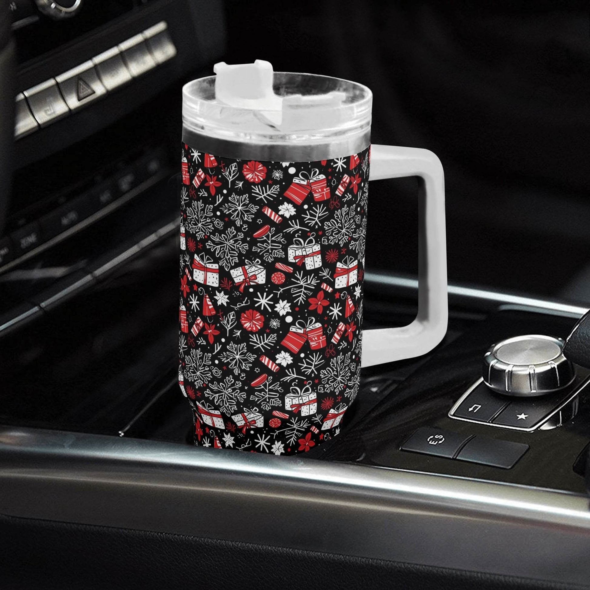 Christmas Gift 40oz Stainless Steel Tumbler Gift With White Handle and Straw - DeRose Seasonal