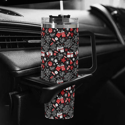 Christmas Gift 40oz Stainless Steel Tumbler Gift With Black Handle and Straw - DeRose Seasonal