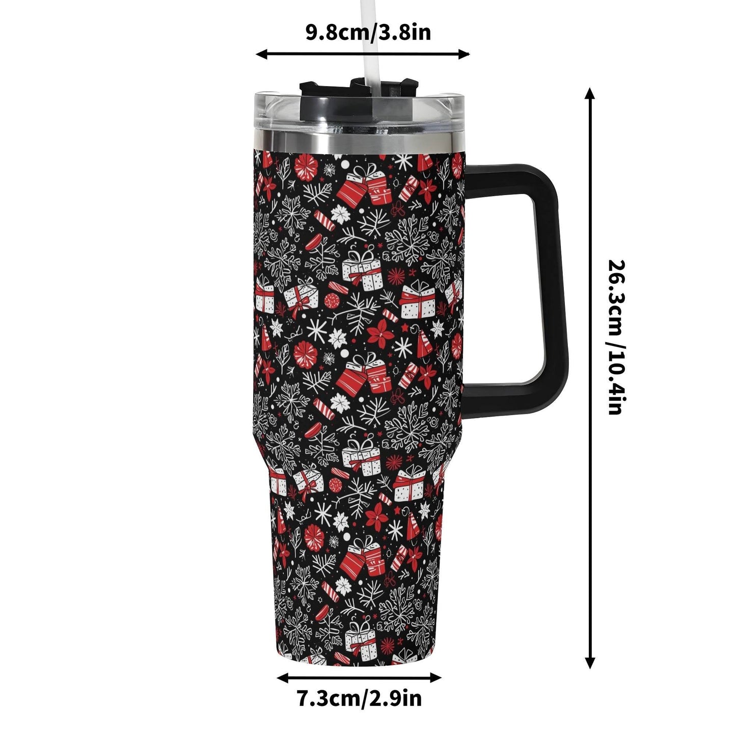 Christmas Gift 40oz Stainless Steel Tumbler Gift With Black Handle and Straw - DeRose Seasonal