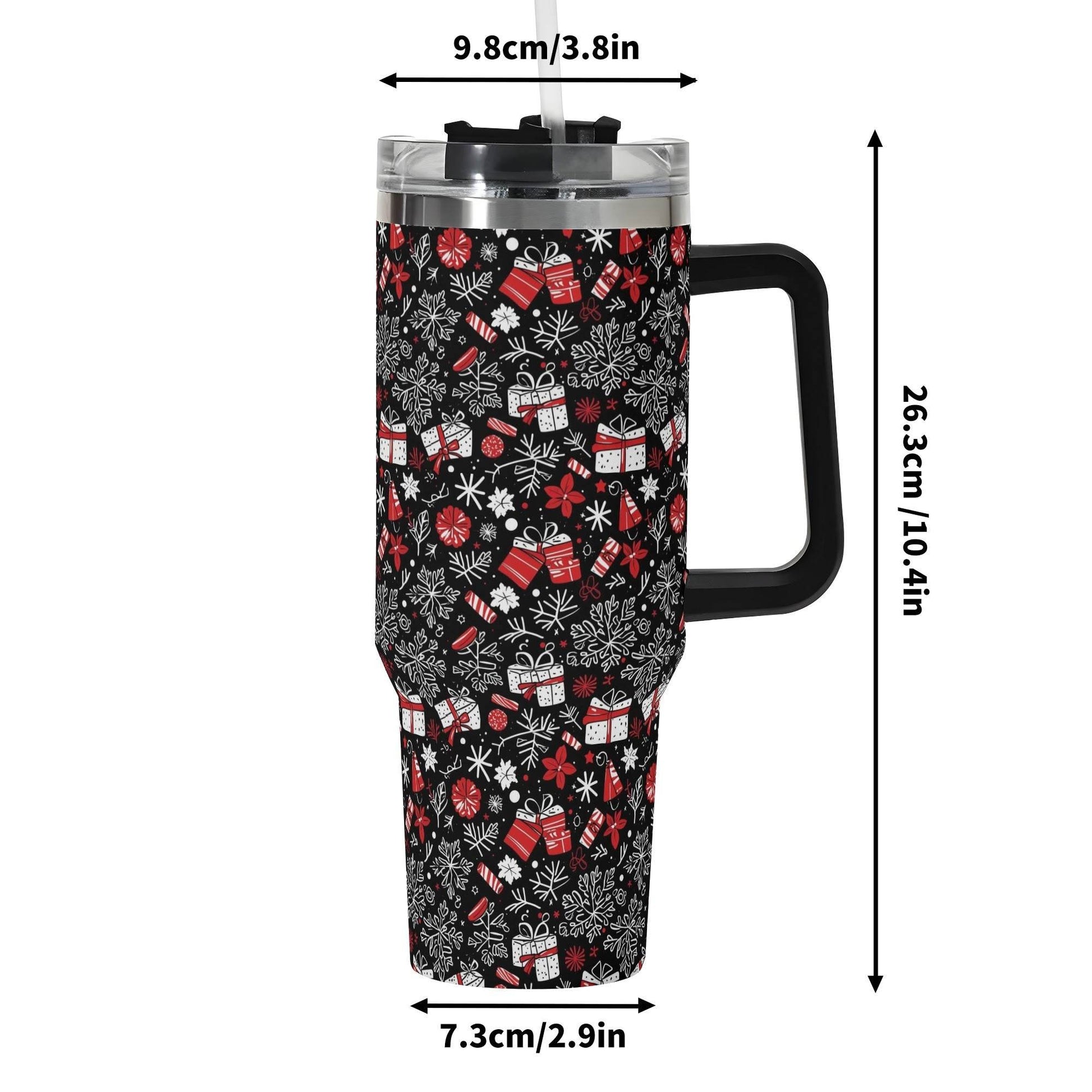 Christmas Gift 40oz Stainless Steel Tumbler Gift With Black Handle and Straw - DeRose Seasonal