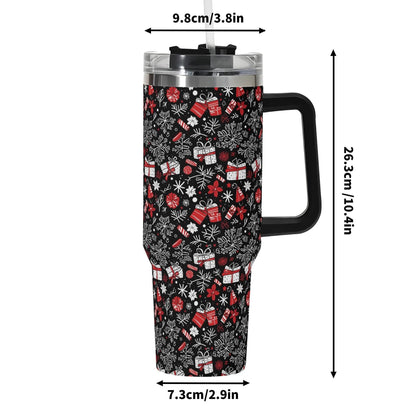 Christmas Gift 40oz Stainless Steel Tumbler Gift With Black Handle and Straw - DeRose Seasonal