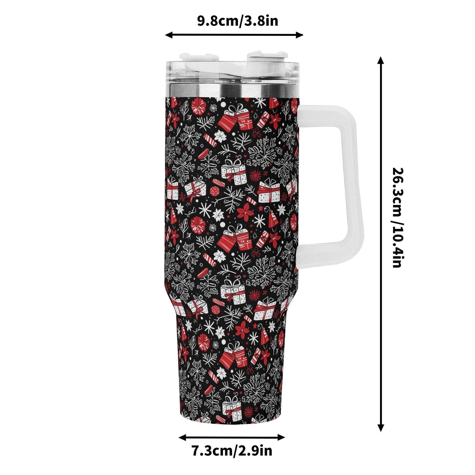 Christmas Gift 40oz Stainless Steel Tumbler Gift With White Handle and Straw - DeRose Seasonal