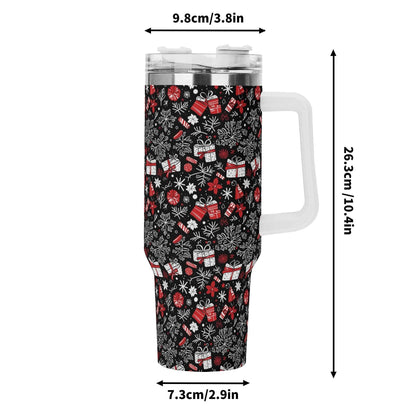 Christmas Gift 40oz Stainless Steel Tumbler Gift With White Handle and Straw - DeRose Seasonal