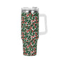 Christmas Holly 40oz Stainless Steel Tumbler Gift With White Handle and Straw - DeRose Seasonal
