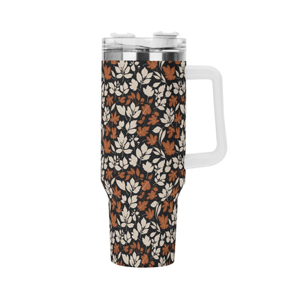 Dark Autumn 40oz Stainless Steel Tumbler Gift With White Handle and Straw - DeRose Seasonal