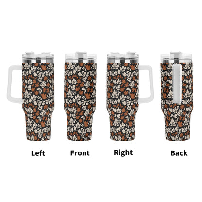 Dark Autumn 40oz Stainless Steel Tumbler Gift With White Handle and Straw - DeRose Seasonal