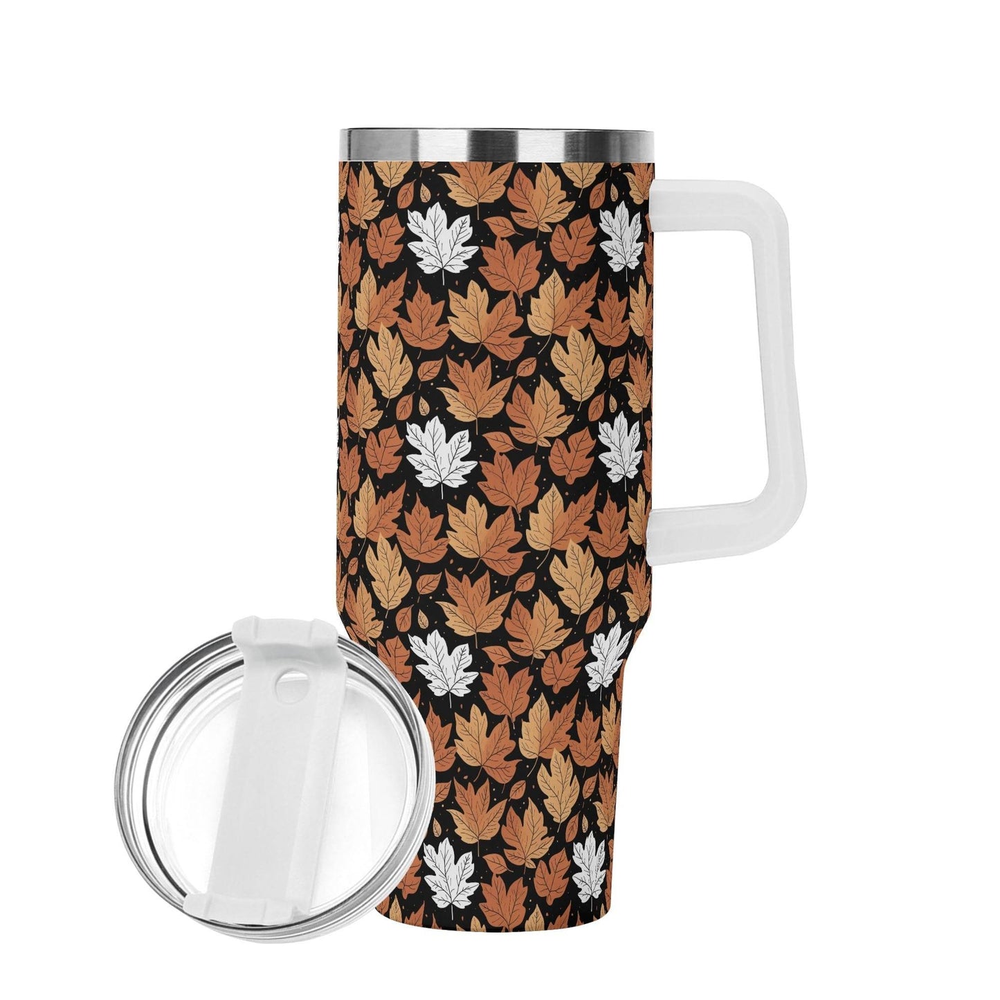 Maple Leaves 40oz Stainless Steel Tumbler Gift With White Handle and Straw - DeRose Seasonal