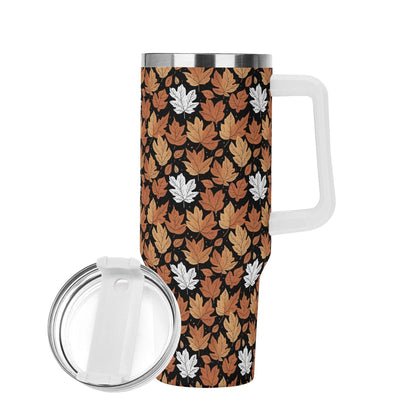 Maple Leaves 40oz Stainless Steel Tumbler Gift With White Handle and Straw - DeRose Seasonal