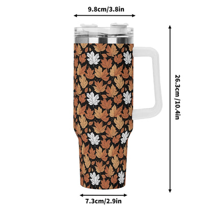 Maple Leaves 40oz Stainless Steel Tumbler Gift With White Handle and Straw - DeRose Seasonal