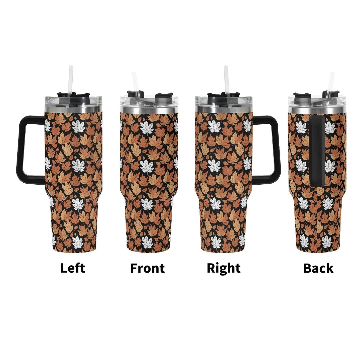 Maple Leaves 40oz Stainless Steel Tumbler Gift With Black Handle and Straw - DeRose Seasonal