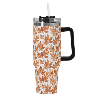 Autumn Leaves 40oz Stainless Steel Tumbler Gift With Black Handle and Straw - DeRose Seasonal