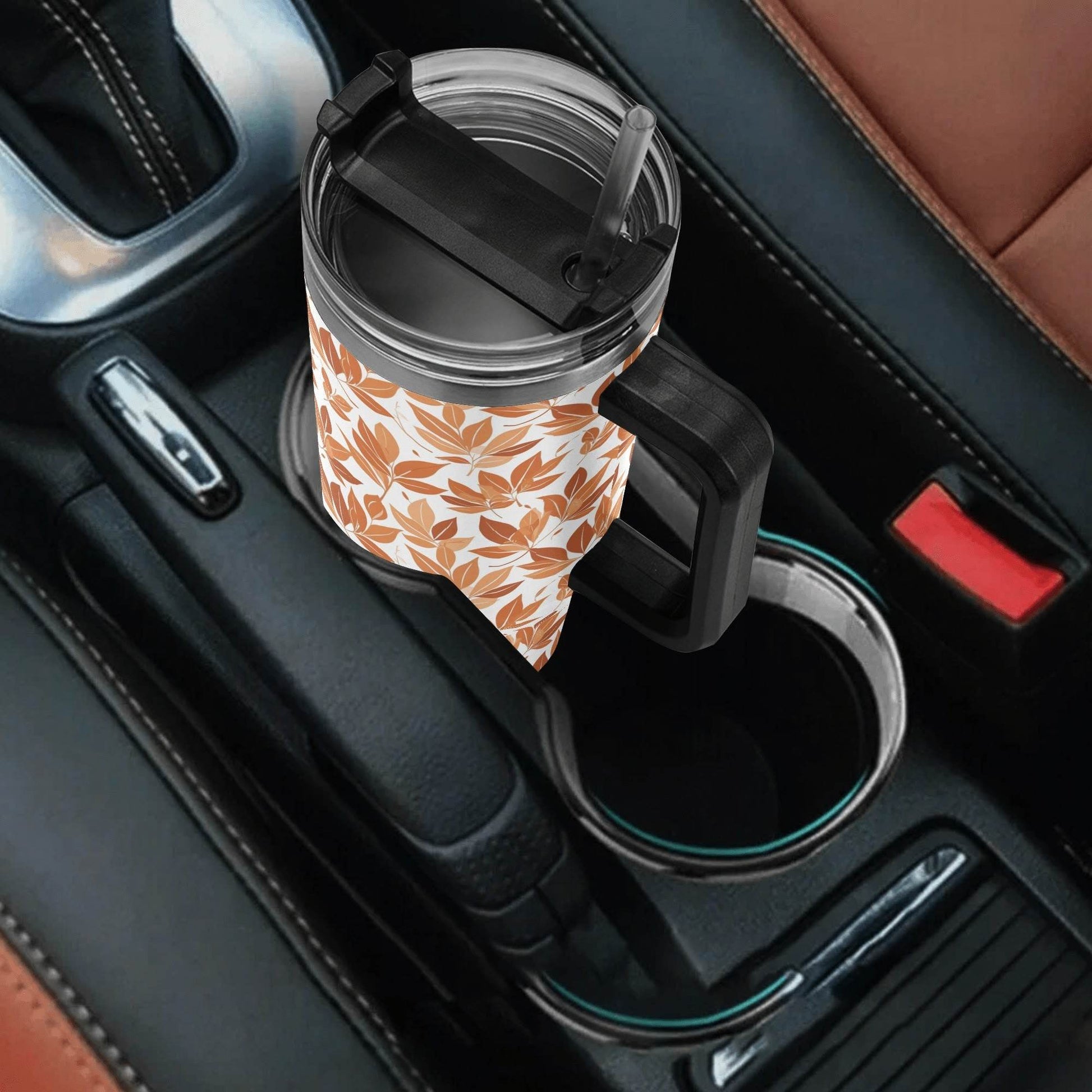 Autumn Leaves 40oz Stainless Steel Tumbler Gift With Black Handle and Straw - DeRose Seasonal