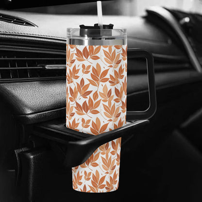 Autumn Leaves 40oz Stainless Steel Tumbler Gift With Black Handle and Straw - DeRose Seasonal