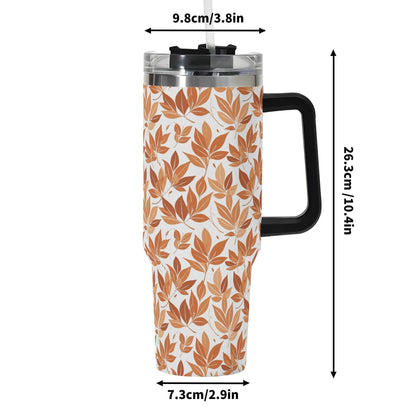 Autumn Leaves 40oz Stainless Steel Tumbler Gift With Black Handle and Straw - DeRose Seasonal