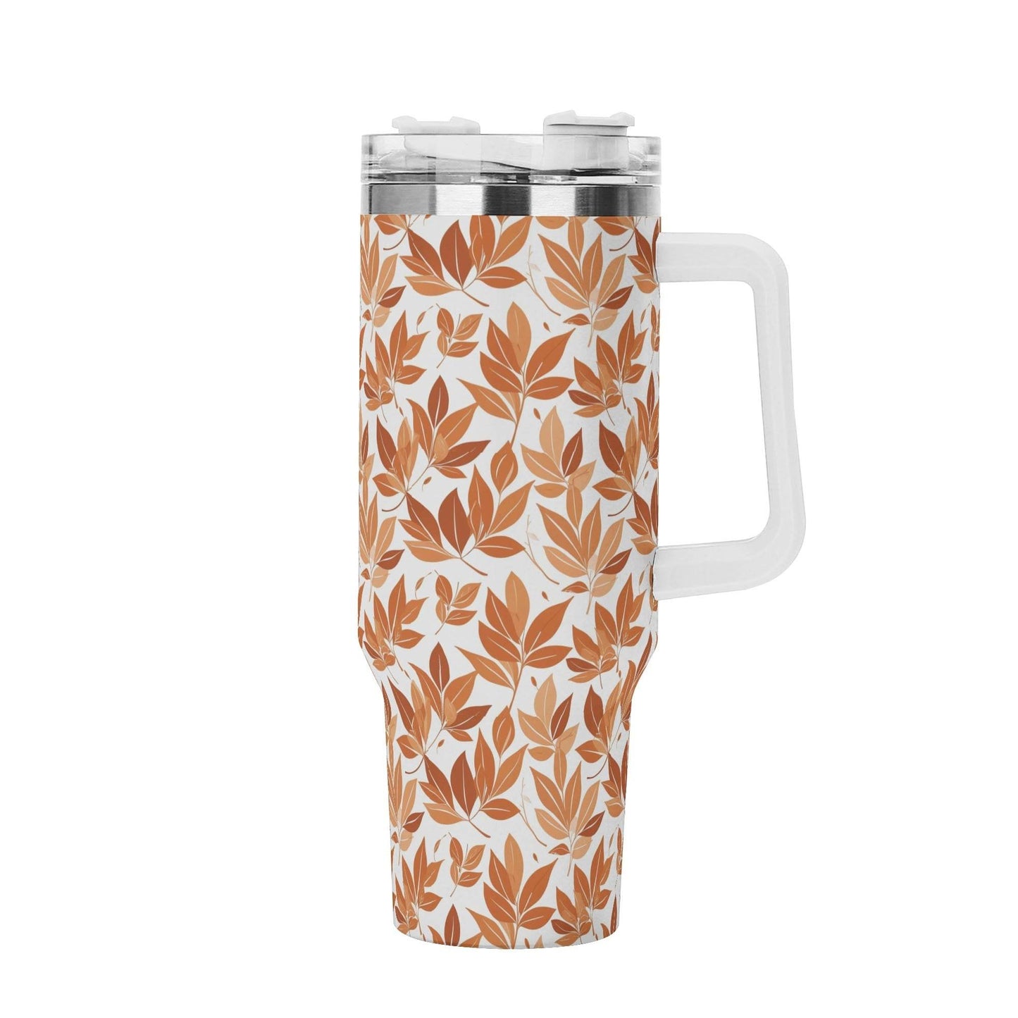 Autumn Leaves 40oz Stainless Steel Tumbler Gift With White Handle and Straw - DeRose Seasonal