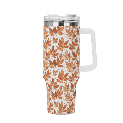 Autumn Leaves 40oz Stainless Steel Tumbler Gift With White Handle and Straw - DeRose Seasonal