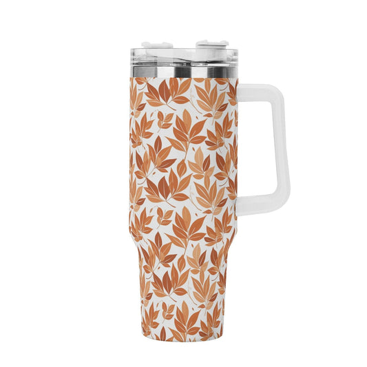 Autumn Leaves 40oz Stainless Steel Tumbler Gift With White Handle and Straw - DeRose Seasonal