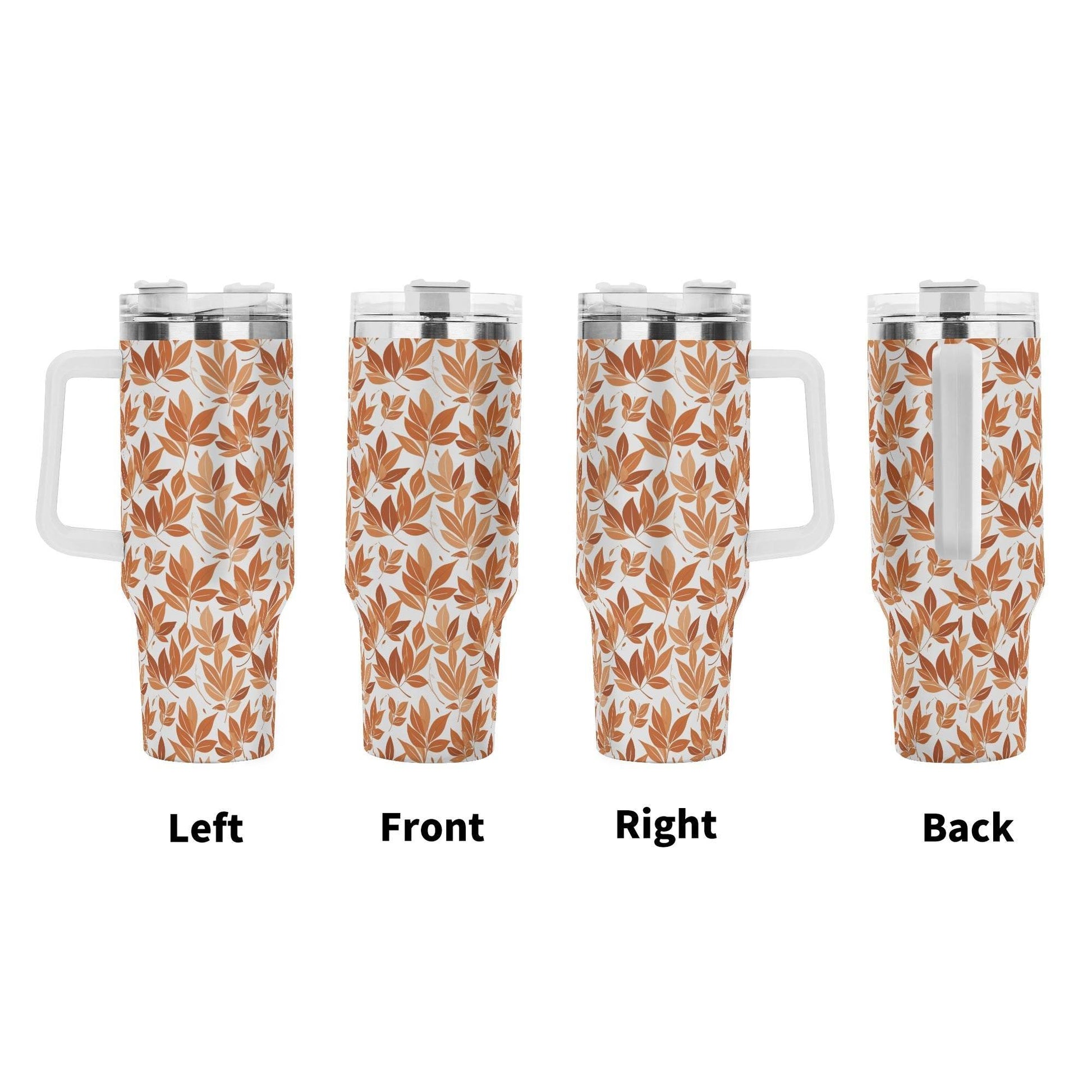 Autumn Leaves 40oz Stainless Steel Tumbler Gift With White Handle and Straw - DeRose Seasonal