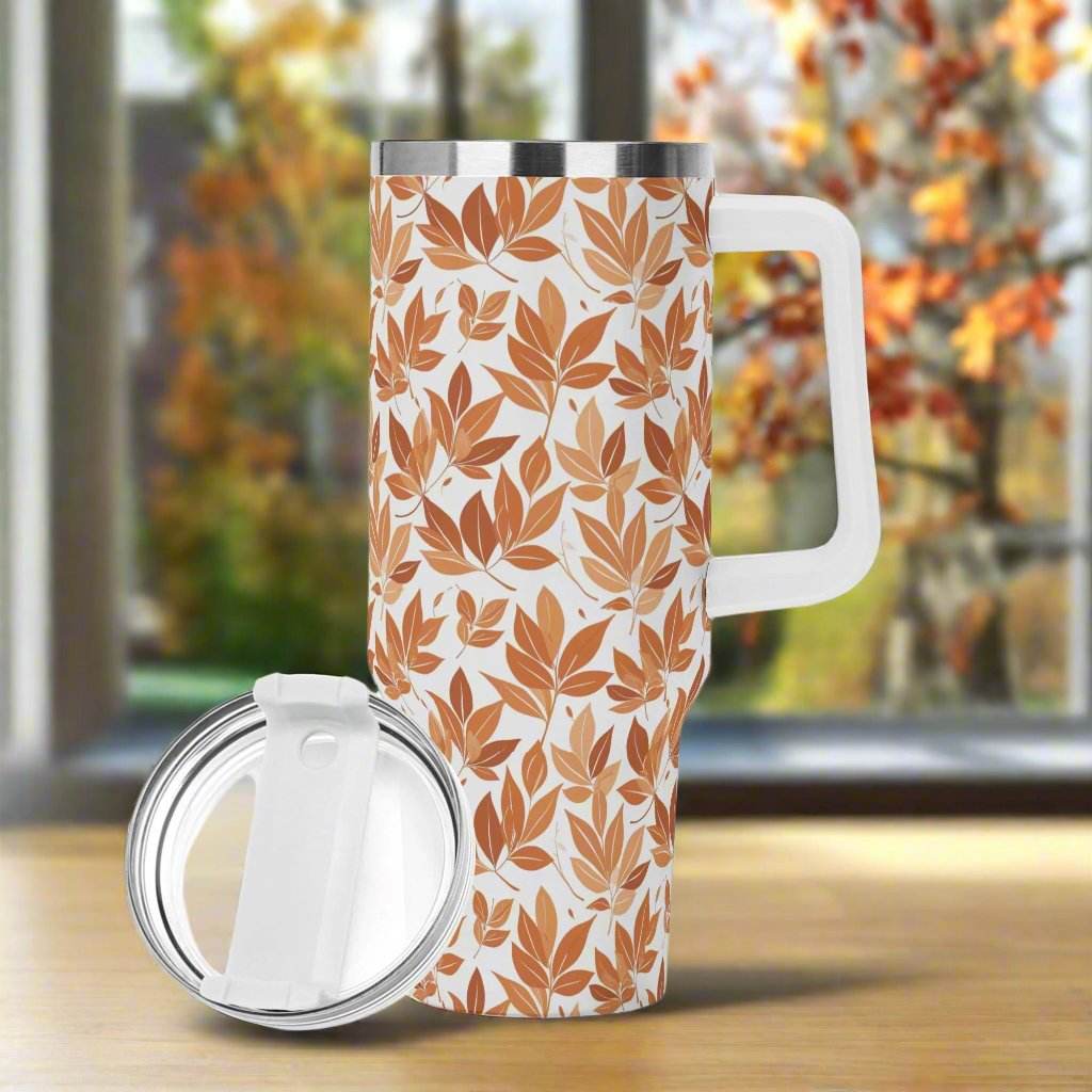 Autumn Leaves 40oz Stainless Steel Tumbler Gift With White Handle and Straw - DeRose Seasonal