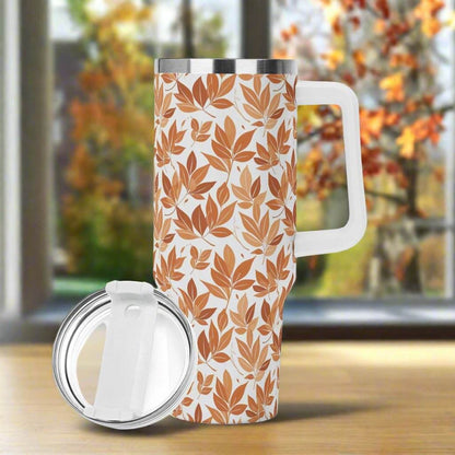 Autumn Leaves 40oz Stainless Steel Tumbler Gift With White Handle and Straw - DeRose Seasonal