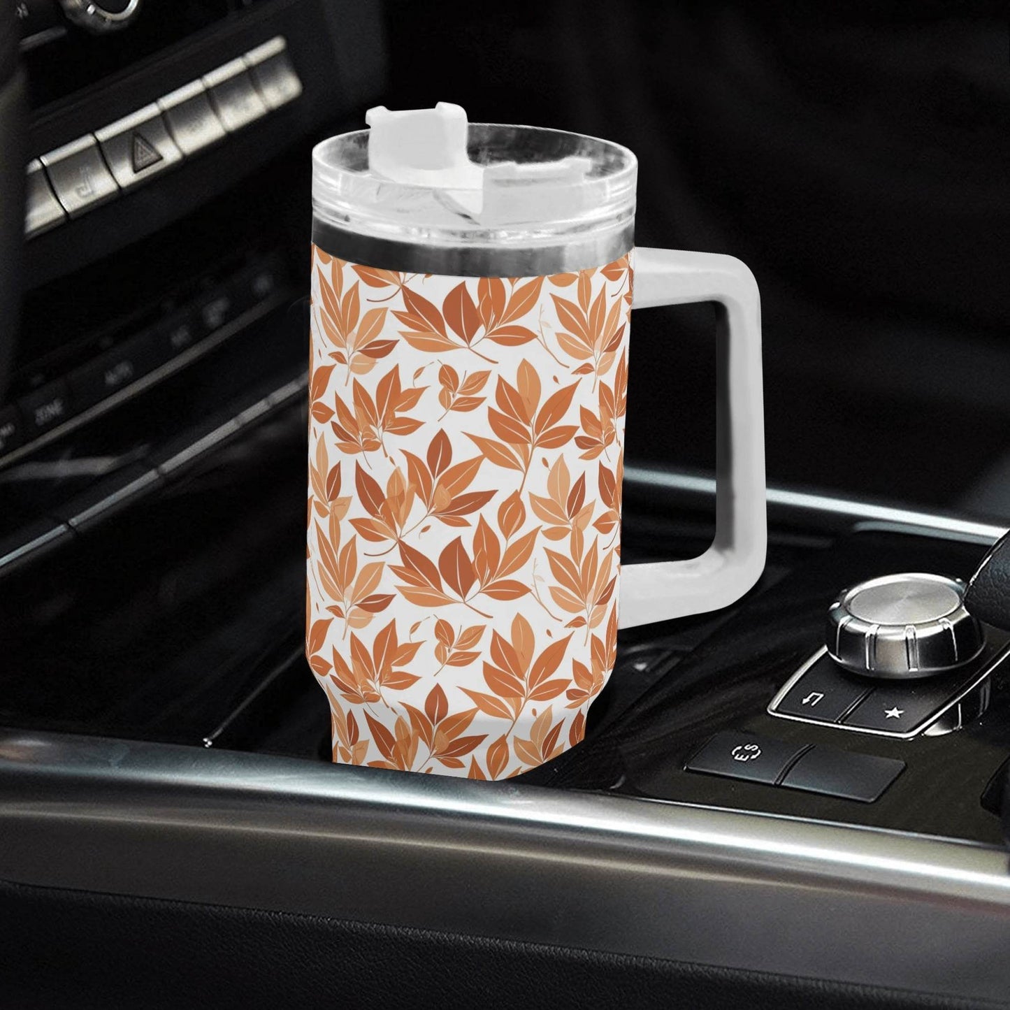 Autumn Leaves 40oz Stainless Steel Tumbler Gift With White Handle and Straw - DeRose Seasonal