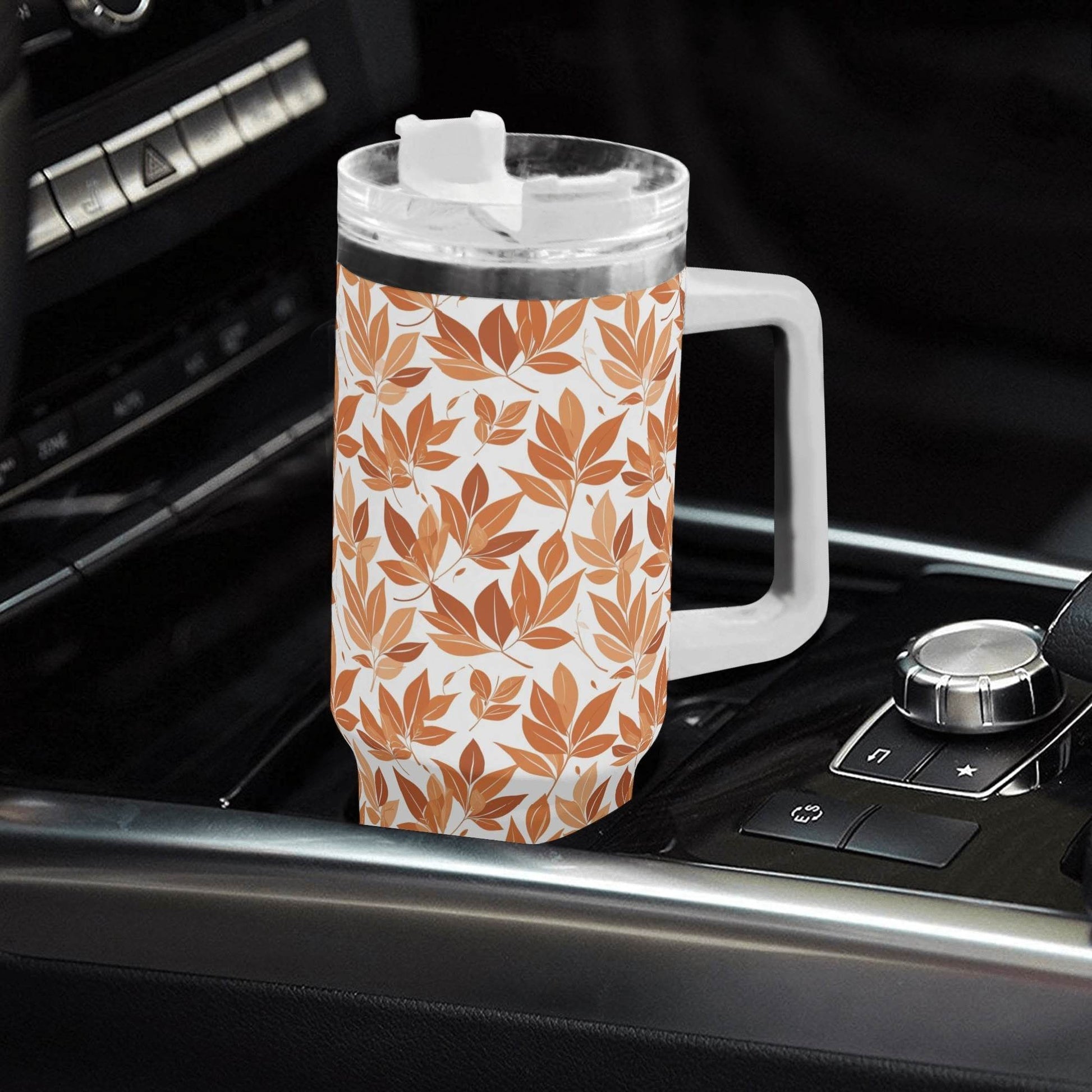 Autumn Leaves 40oz Stainless Steel Tumbler Gift With White Handle and Straw - DeRose Seasonal