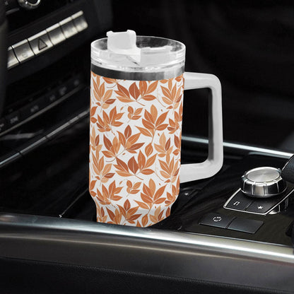 Autumn Leaves 40oz Stainless Steel Tumbler Gift With White Handle and Straw - DeRose Seasonal