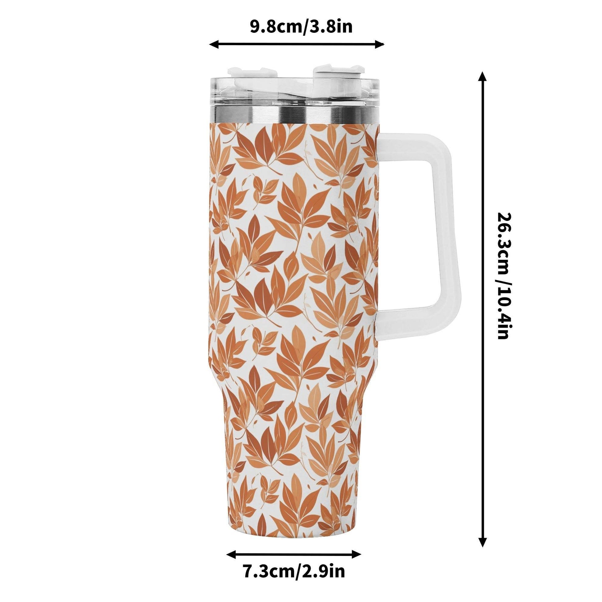 Autumn Leaves 40oz Stainless Steel Tumbler Gift With White Handle and Straw - DeRose Seasonal