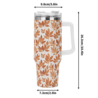 Autumn Leaves 40oz Stainless Steel Tumbler Gift With White Handle and Straw - DeRose Seasonal
