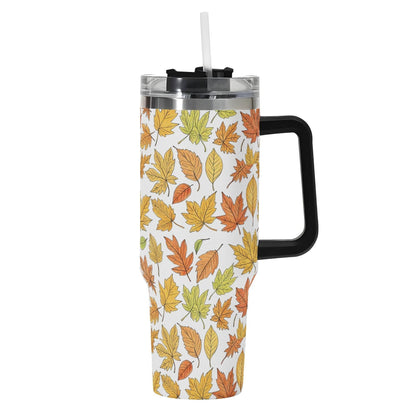 Autumn 40oz Stainless Steel Tumbler Gift With Black Handle and Straw - DeRose Seasonal