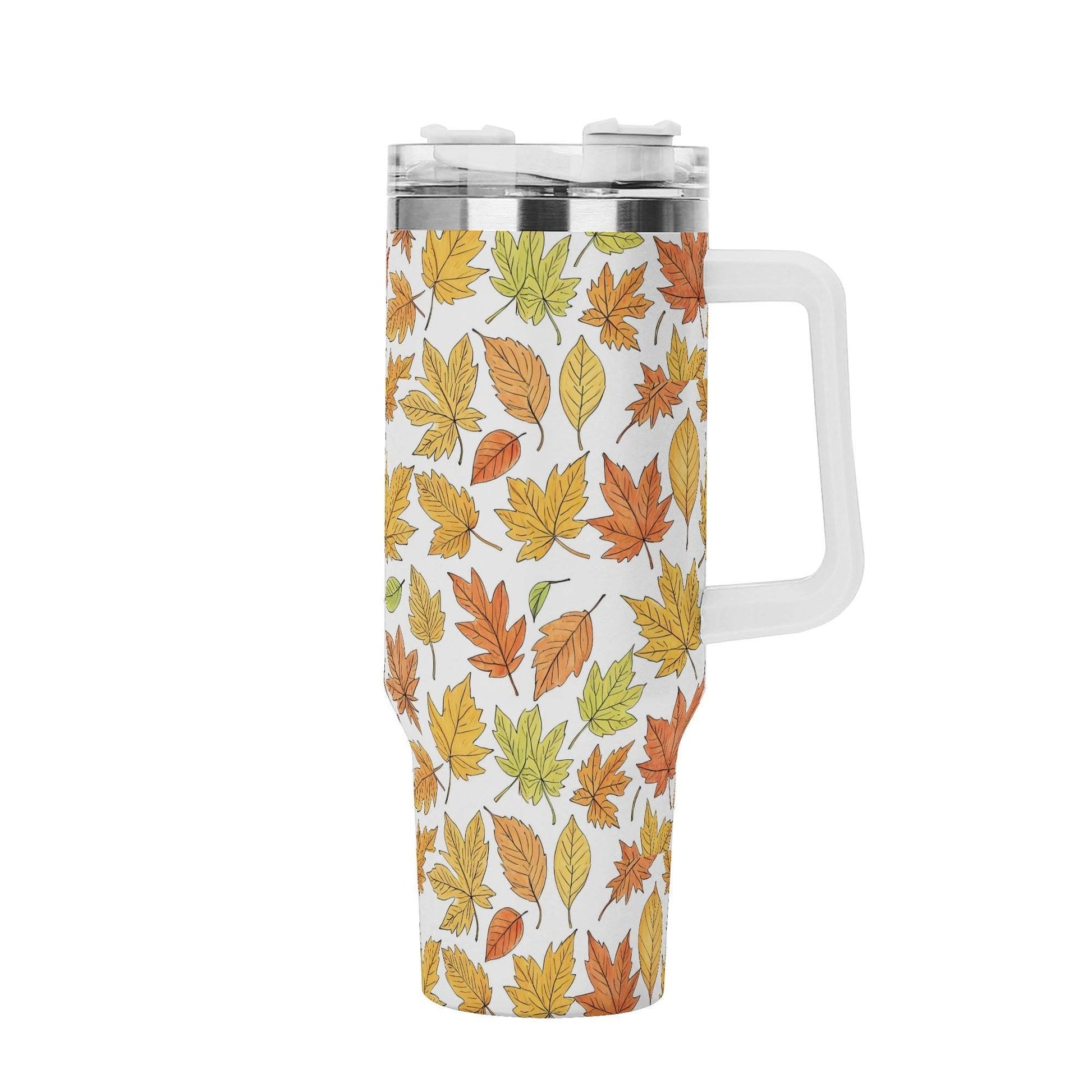 Autumn 40oz Stainless Steel Tumbler Gift With White Handle and Straw - DeRose Seasonal