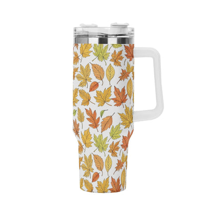 Autumn 40oz Stainless Steel Tumbler Gift With White Handle and Straw - DeRose Seasonal