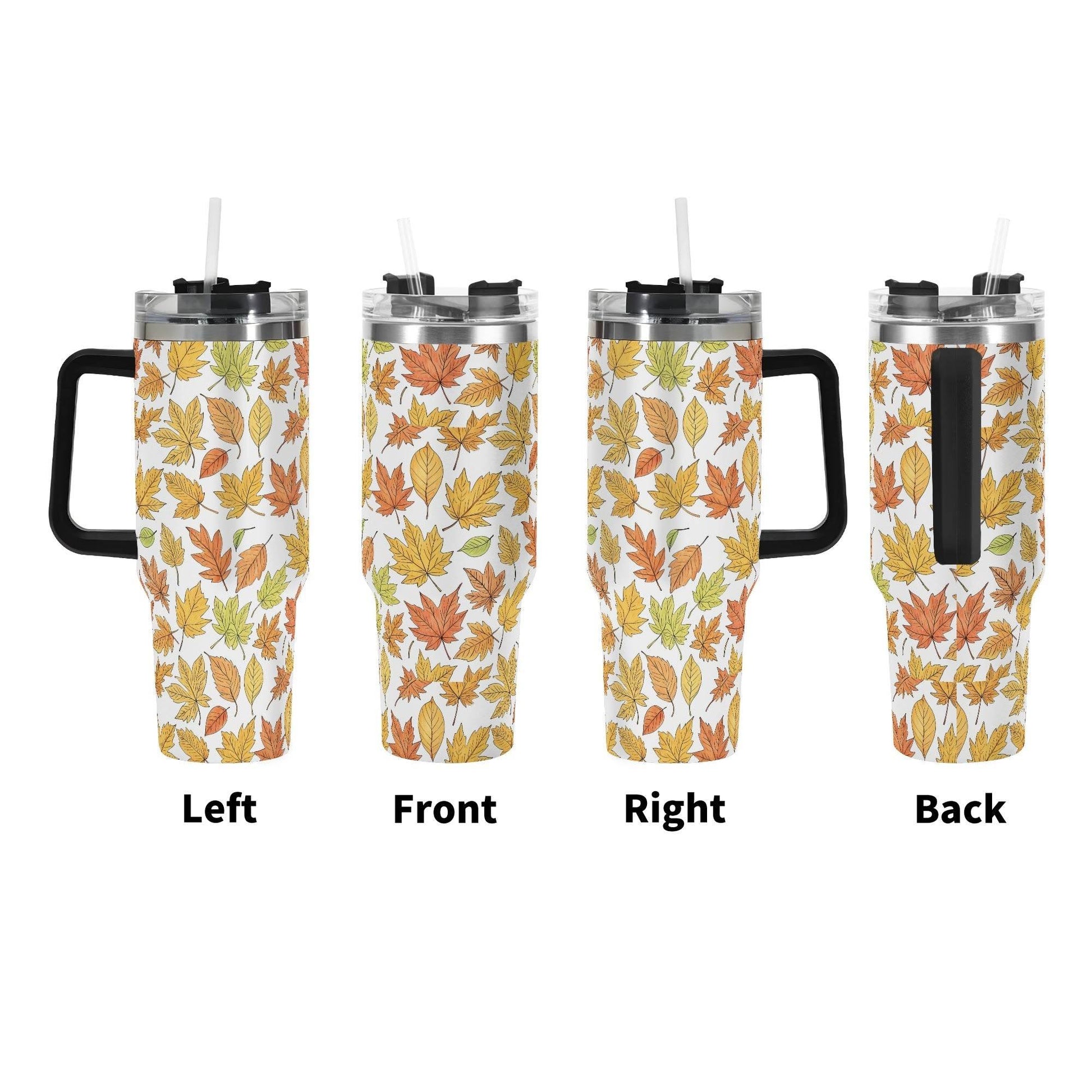 Autumn 40oz Stainless Steel Tumbler Gift With Black Handle and Straw - DeRose Seasonal