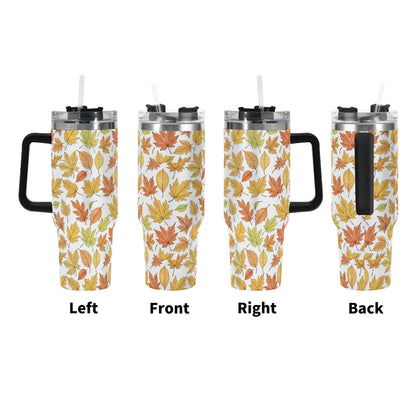 Autumn 40oz Stainless Steel Tumbler Gift With Black Handle and Straw - DeRose Seasonal
