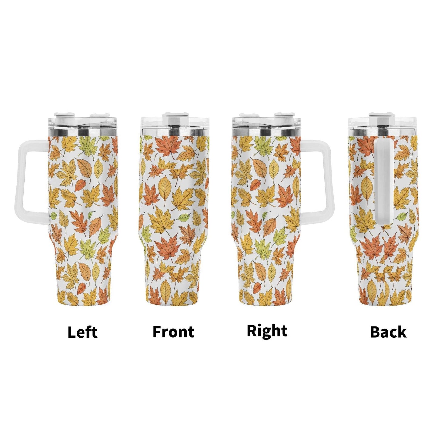 Autumn 40oz Stainless Steel Tumbler Gift With White Handle and Straw - DeRose Seasonal