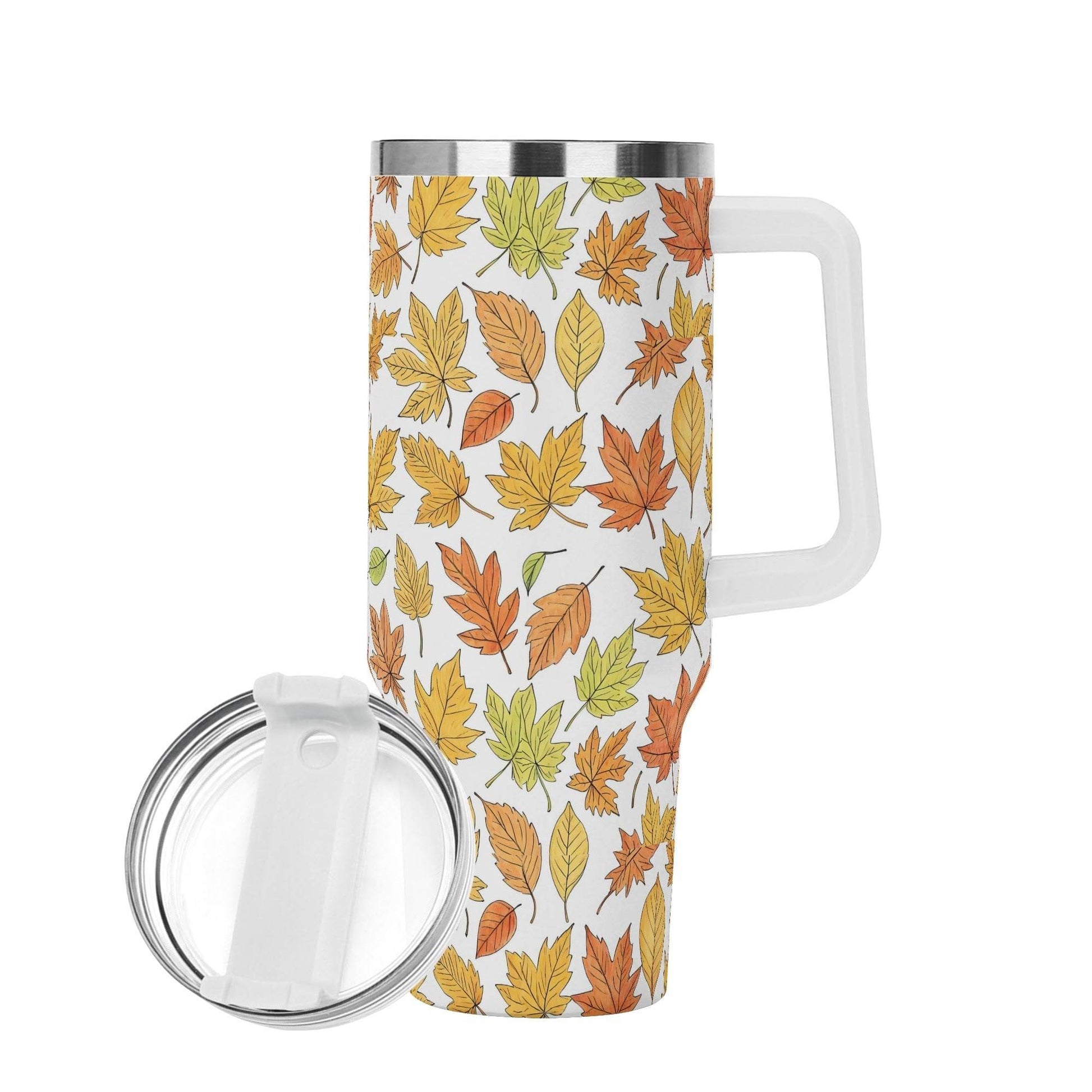 Autumn 40oz Stainless Steel Tumbler Gift With White Handle and Straw - DeRose Seasonal