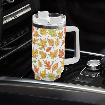 Autumn 40oz Stainless Steel Tumbler Gift With White Handle and Straw - DeRose Seasonal