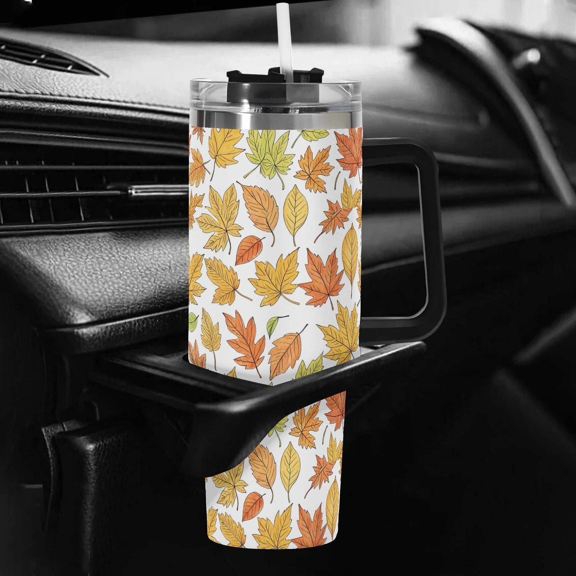 Autumn 40oz Stainless Steel Tumbler Gift With Black Handle and Straw - DeRose Seasonal