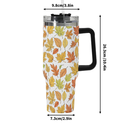 Autumn 40oz Stainless Steel Tumbler Gift With Black Handle and Straw - DeRose Seasonal