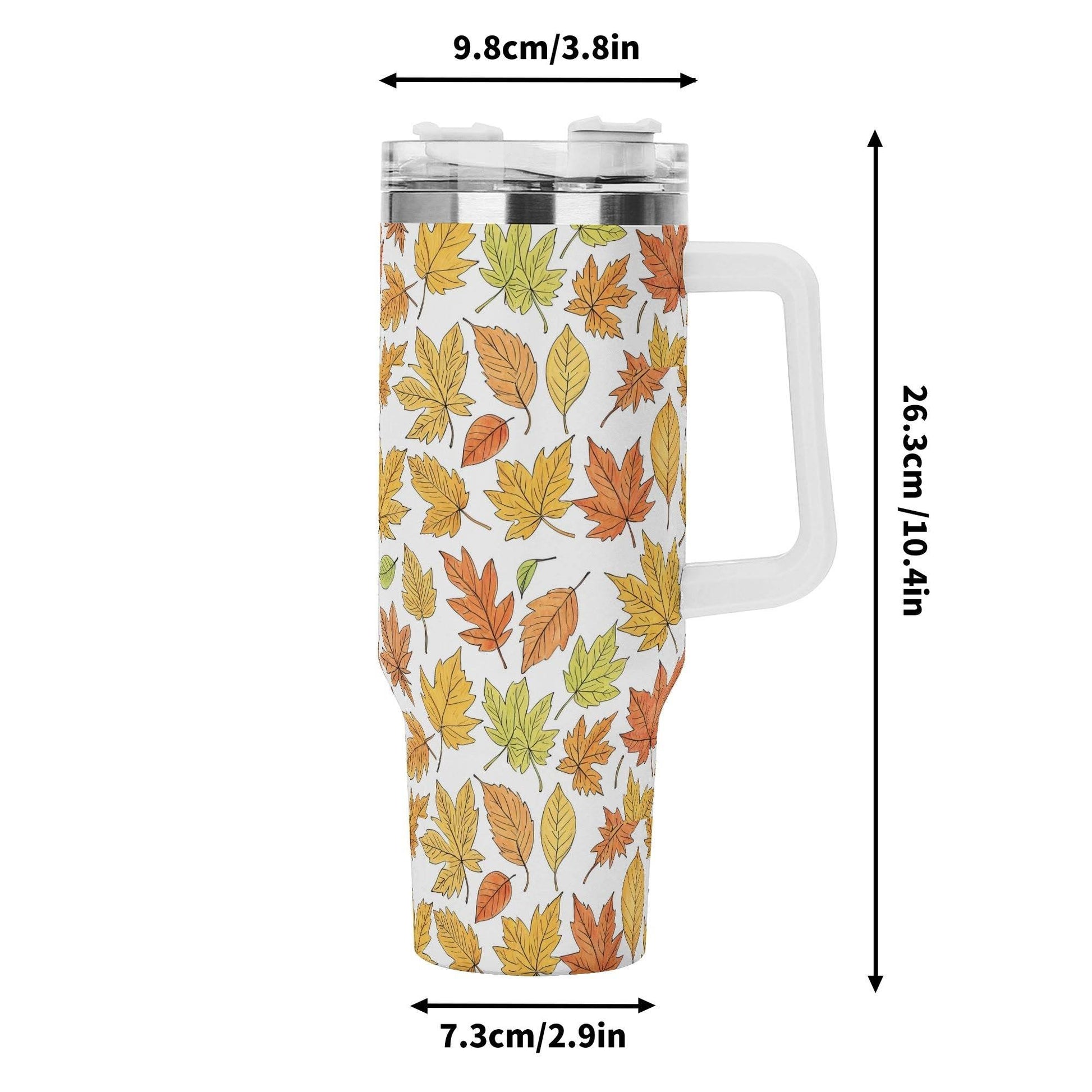 Autumn 40oz Stainless Steel Tumbler Gift With White Handle and Straw - DeRose Seasonal