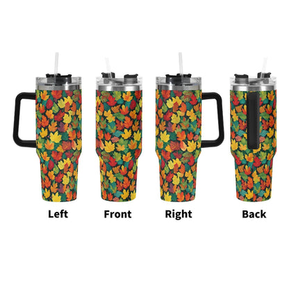 Colorful Leaves 40oz Stainless Steel Tumbler Gift With Black Handle and Straw - DeRose Seasonal