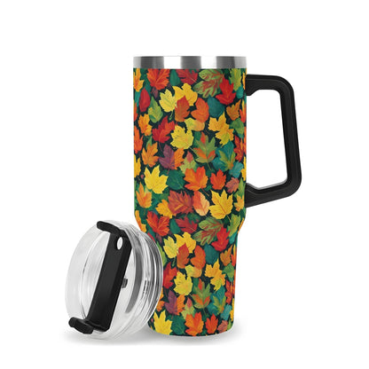 Colorful Leaves 40oz Stainless Steel Tumbler Gift With Black Handle and Straw - DeRose Seasonal