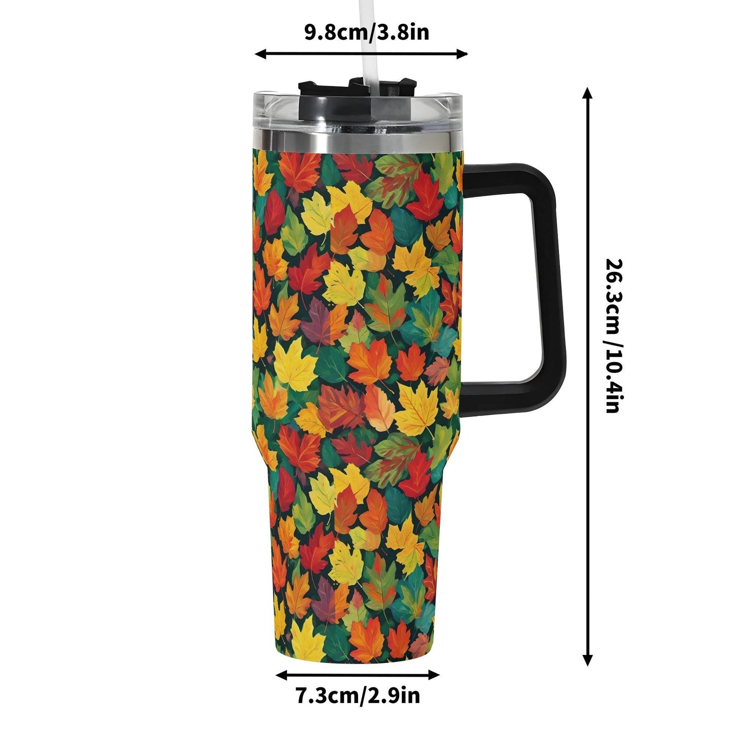 Colorful Leaves 40oz Stainless Steel Tumbler Gift With Black Handle and Straw - DeRose Seasonal