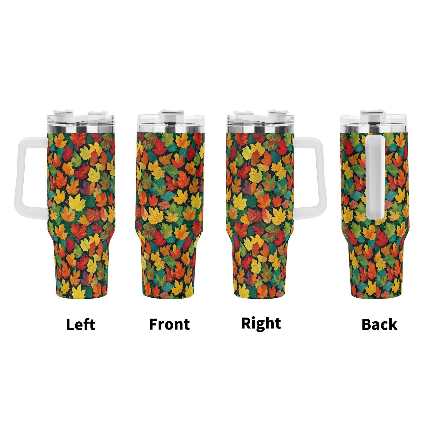 Colorful Leaves 40oz Stainless Steel Tumbler Gift With White Handle and Straw - DeRose Seasonal